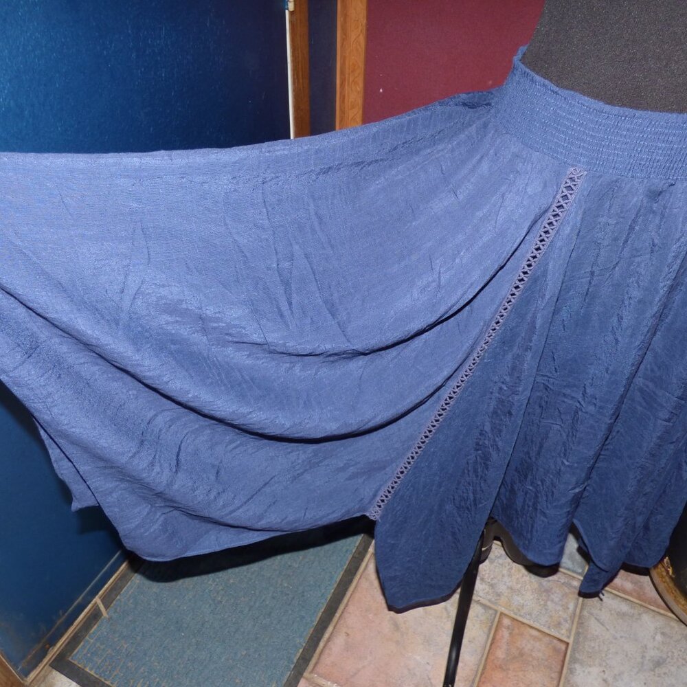 QUIRKY GOTH BOHO FAIRY HANDKERCHIEF NAVY BLUE MIDI SKIRT LINED ELASTIC WAIST XL